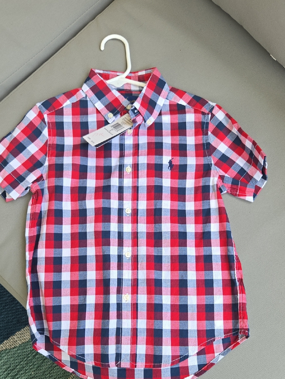 Ralph Lauren Red, Navy & White Plaid Button-Up Shirt
